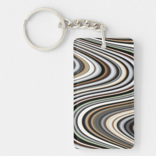 Abstract Lines in Light Brown/Beige/Turquoise Blue Keychain