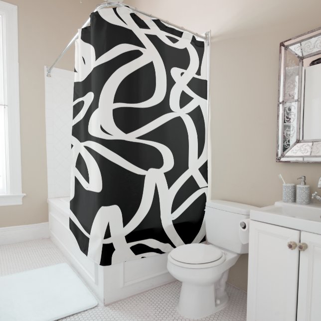Abstract Lines Modern Black And Beige Cream Swirl  (In Situ)