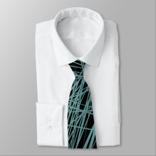 Abstract Lines - Ocean Green on Black Tie