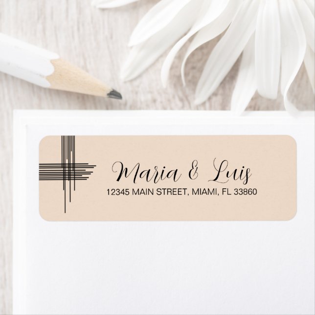 Abstract Lines Tan Wedding Label (Insitu)