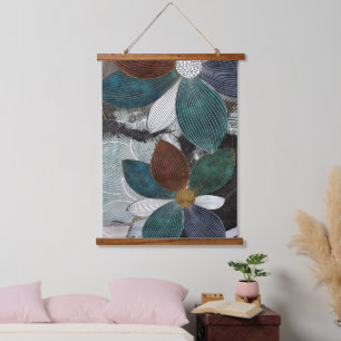 Abstract Linework Floral Art with Bold Petals Hanging Tapestry