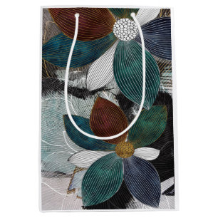 Abstract Linework Floral Art with Bold Petals Medium Gift Bag