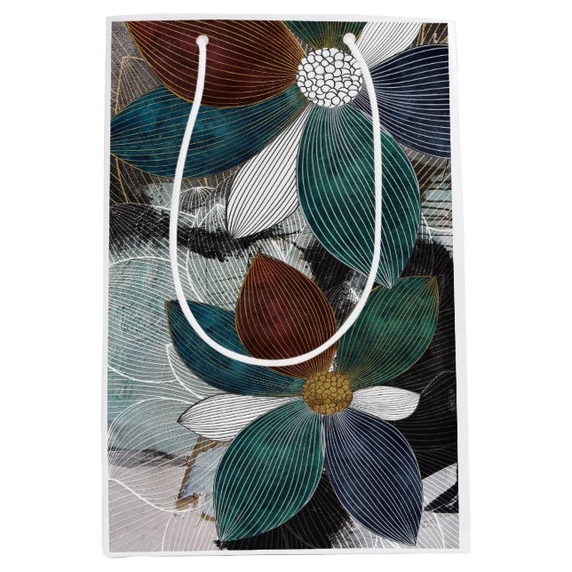 Abstract Linework Floral Art with Bold Petals Medium Gift Bag (Front)