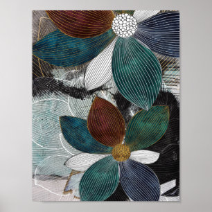 Abstract Linework Floral Art with Bold Petals Poster