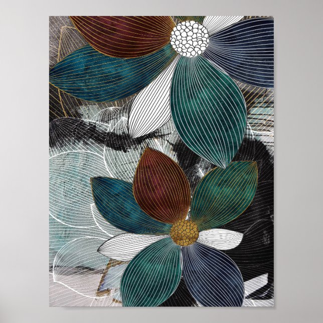 Abstract Linework Floral Art with Bold Petals Poster (Front)
