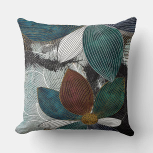 Abstract Linework Floral Art with Bold Petals Throw Pillow