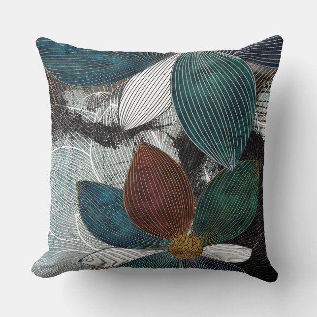 Abstract Linework Floral Art with Bold Petals Throw Pillow (Front)