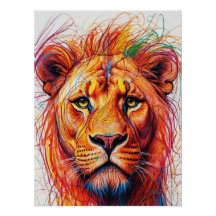 Abstract Lion Art Print, Colorful Wildlife Artwork