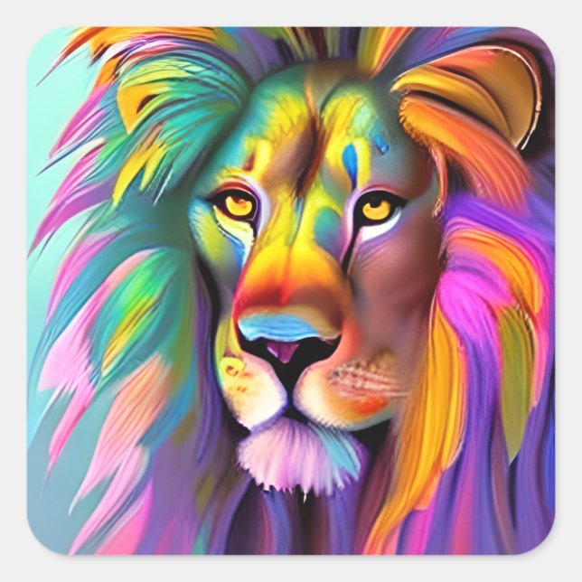 Abstract Lion Face Mystical Fantasy Art Square Sticker (Front)