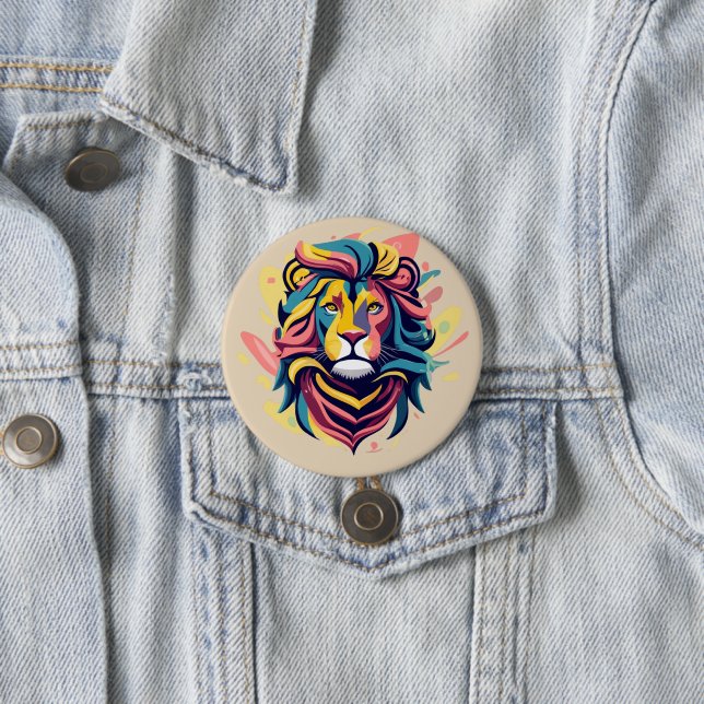 Abstract Lion Head Art 3 Inch Round Button (In Situ)