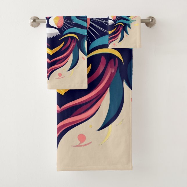 Abstract Lion Head Art Bath Towel Set (Insitu)