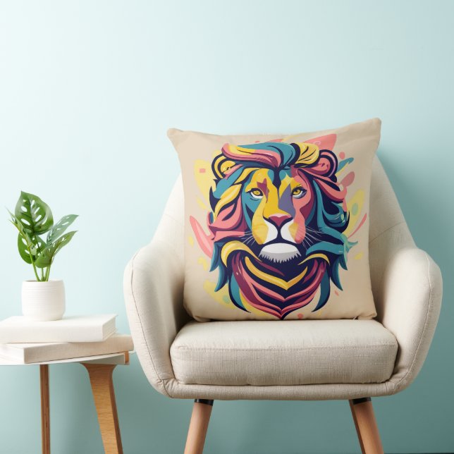 Abstract Lion Head Art Throw Pillow (Chair)