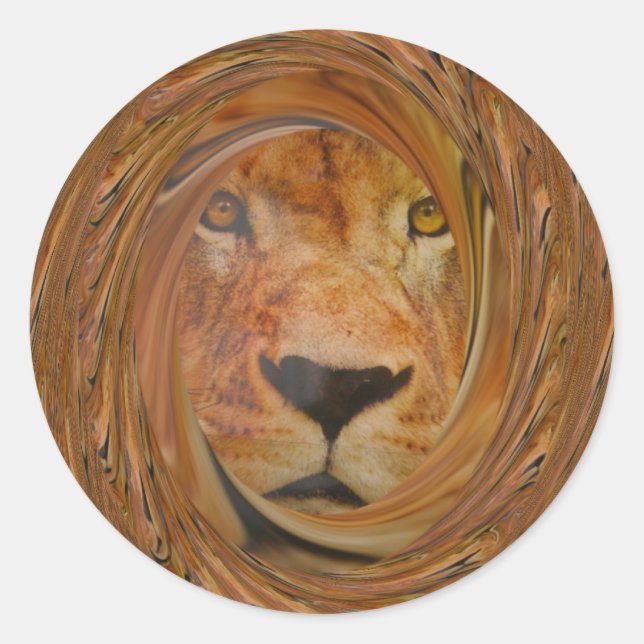 Abstract Lion Safari Art Print Classic Round Sticker (Front)