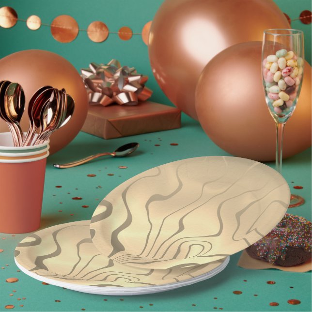 Abstract Liquefied Lines with Sepia-Toned Sunrise Paper Plate (Multi)