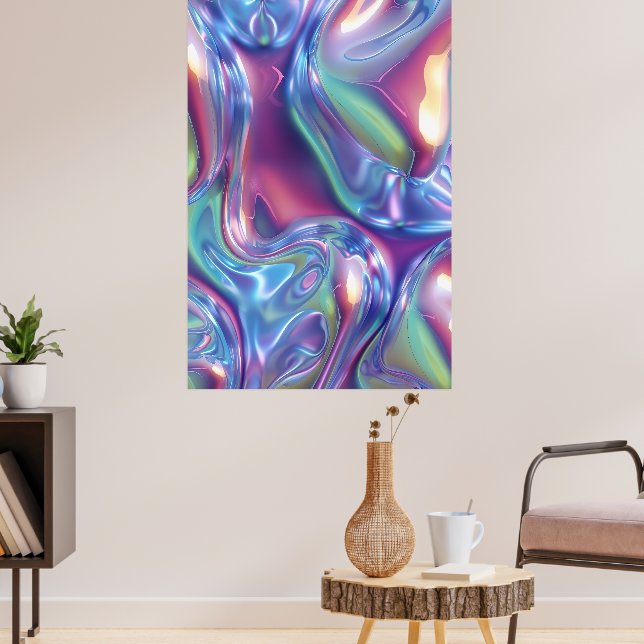 Abstract Liquid Chrome Stretched Canvas Print (Living Room 3)