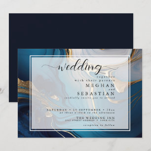 Abstract Liquid Gold on Blue Marble Invitation