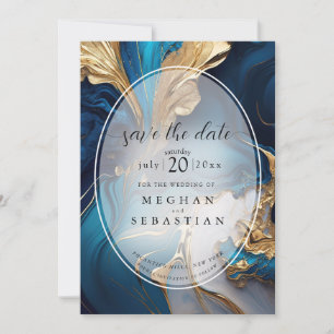 Abstract Liquid Gold on Blue Marble Save The Date