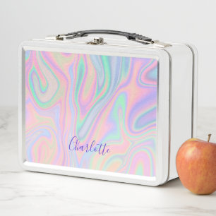 Abstract Liquid Iridescent Pastel Color. Add Name. Metal Lunch Box