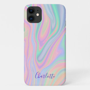 Abstract Liquid Iridescent Pastel Colour. Add Name iPhone 11 Case