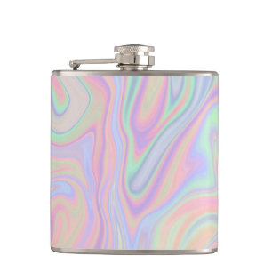 Abstract Liquid Iridescent Pastel Colour Design Hip Flask