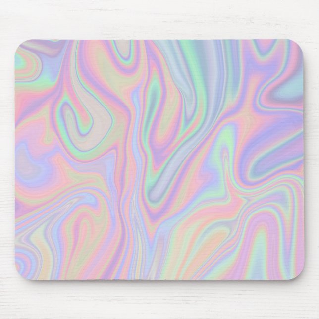 Abstract Liquid Iridescent  Pastel Colour Design Mouse Pad (Front)