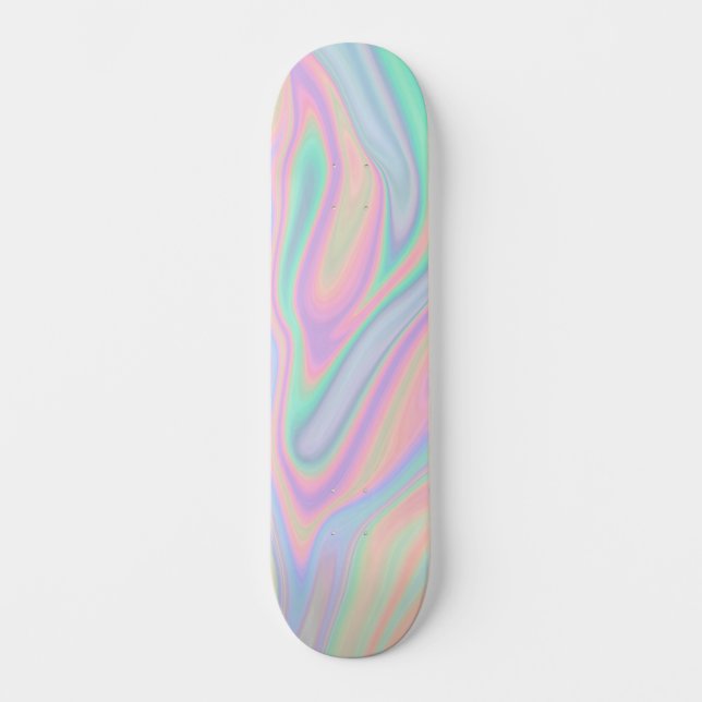 Abstract Liquid Iridescent  Pastel Colour Design Skateboard (Front)