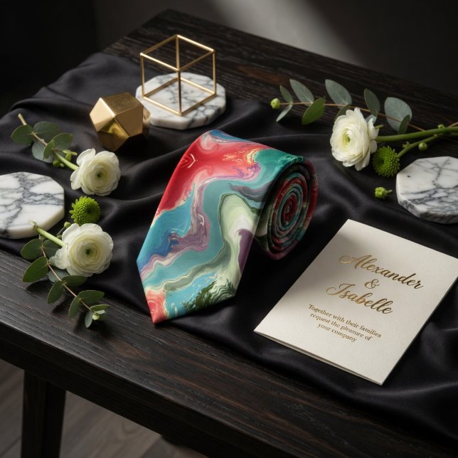 Abstract Liquid Marble Vibrant Emerald Crimson  Tie (Creator Uploaded)