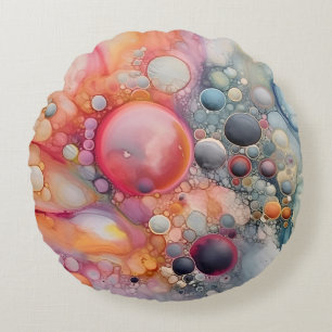 Abstract Liquid Pour Art Beach Vibes, Pebble Cells Round Pillow