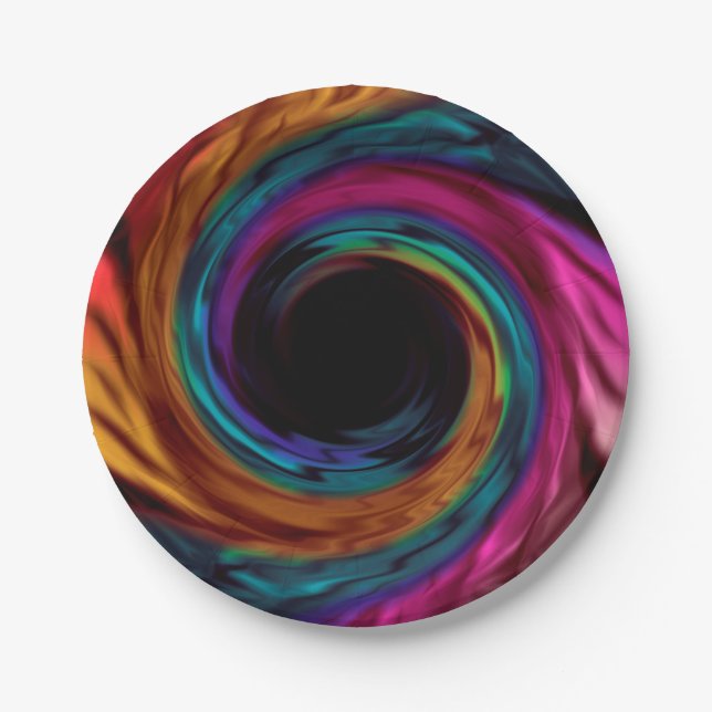Abstract liquid swirl bright dark colours print paper plate (Front)