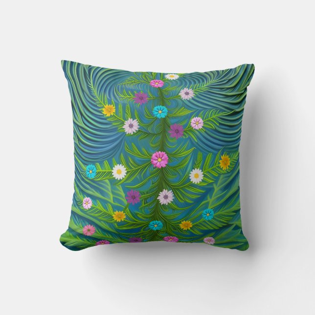 Abstract Little Daisy Garden Throw Pillow (Front)