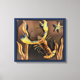 Abstract Lobster Art (blue background) Canvas Print