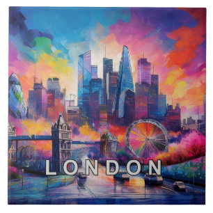 Abstract London Skyline Art Modern Tile