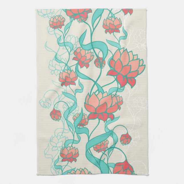 Abstract Lotus Pattern Kitchen Towel (Vertical)
