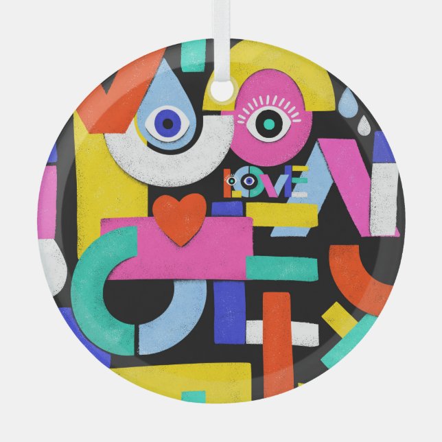 Abstract love, eyes: colourful pattern glass ornament (Front)