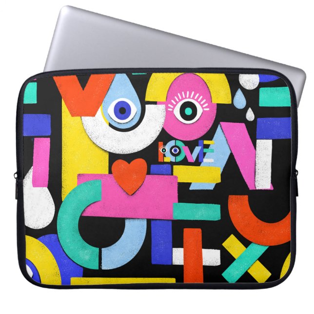 Abstract love, eyes: colourful pattern laptop sleeve (Front)
