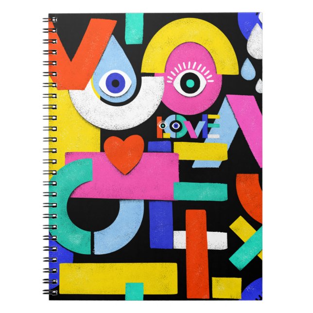 Abstract love, eyes: colourful pattern notebook (Front)