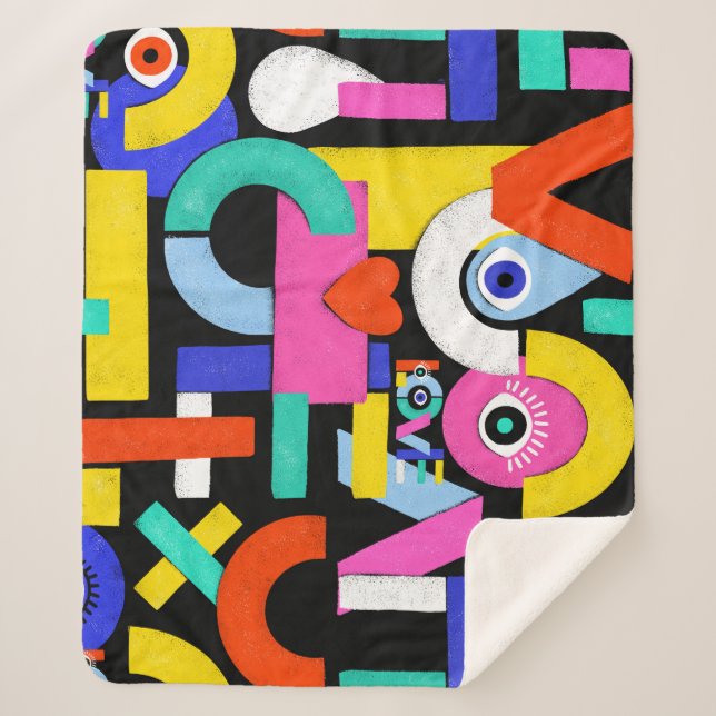 Abstract love, eyes: colourful pattern sherpa blanket (Front)