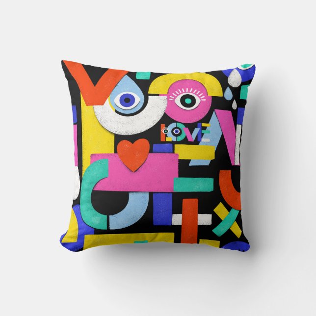 Abstract love, eyes: colourful pattern throw pillow (Front)