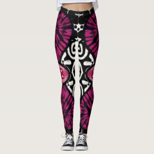Abstract Love Heart Pink Floral Polka Dots Black Leggings