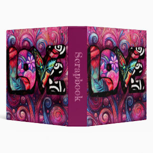 Abstract Love Word Graffiti Valentine Floral Pink Binder