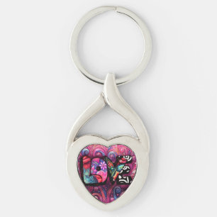 Abstract Love Word Graffiti Valentine Floral Pink Keychain