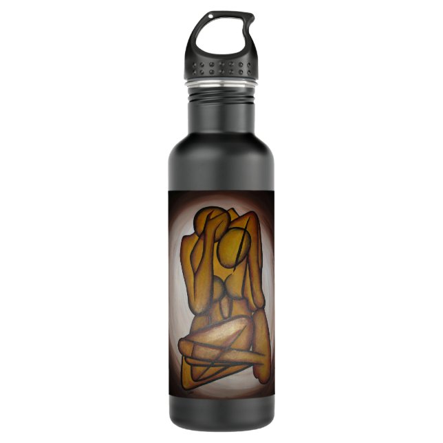 Abstract Lovers Contemporary Art In Ochre And Brow 710 Ml Water Bottle (Front)