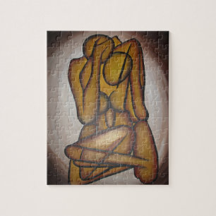 Abstract Lovers Contemporary Art In Ochre And Brow Jigsaw Puzzle