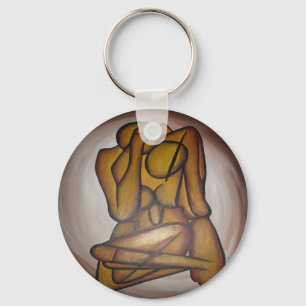 Abstract Lovers Contemporary Art In Ochre And Brow Keychain