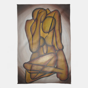 Abstract Lovers Contemporary Art In Ochre And Brow Kitchen Towel