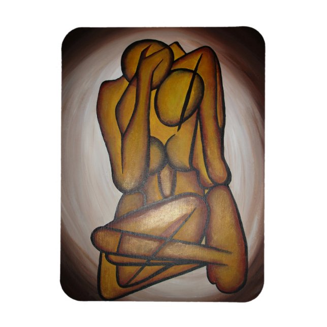 Abstract Lovers Contemporary Art In Ochre And Brow Magnet (Vertical)