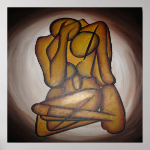 Abstract Lovers Contemporary Art In Ochre And Brow Poster