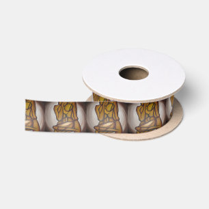 Abstract Lovers Contemporary Art In Ochre And Brow Satin Ribbon