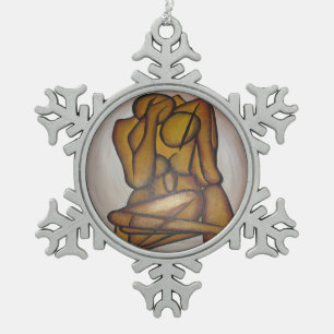 Abstract Lovers Contemporary Art In Ochre And Brow Snowflake Pewter Christmas Ornament