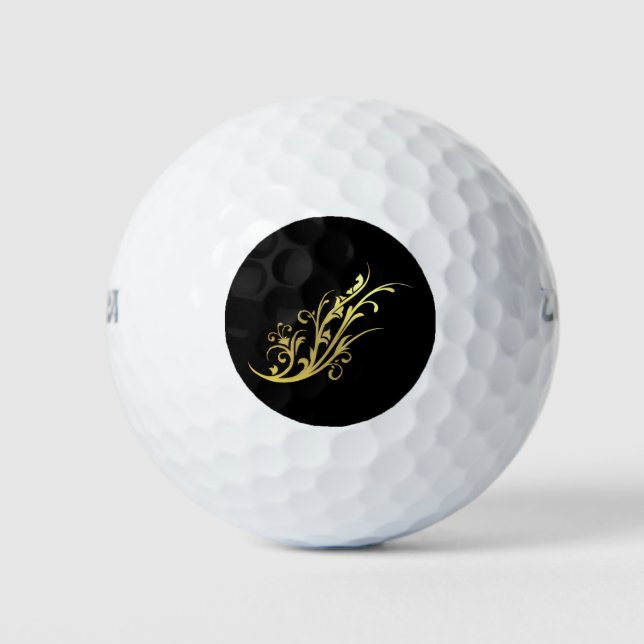 Abstract Luxury Faux Gold Flower Golf Balls (Front)